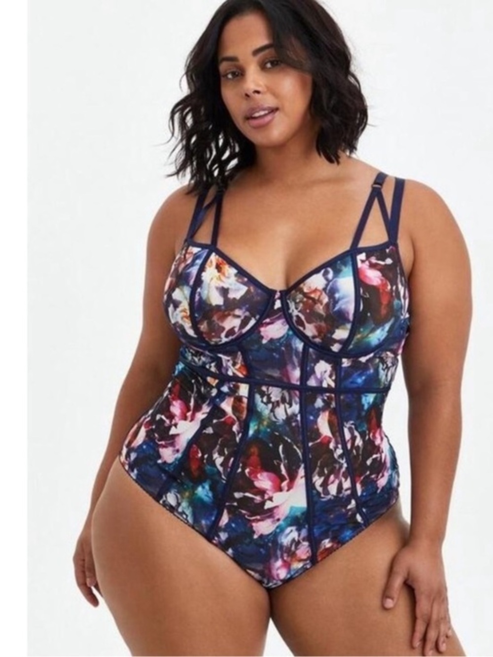 Like New Torrid Curve Galaxy Floral Print Mesh Bodysuit/Lingerie Size 3